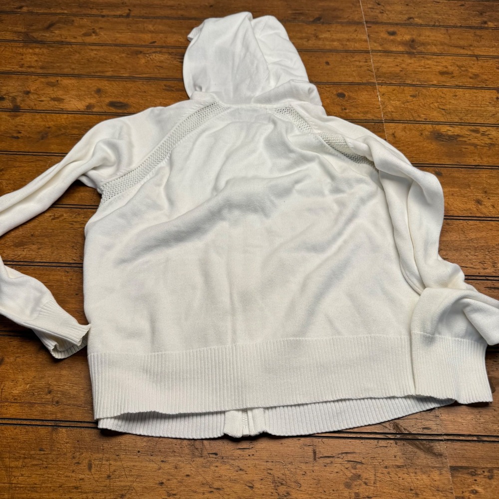 Eddie Bauer White Cotton Knit Zip Up Hoodie Sweater Women's M Mesh Detail - Picture 7 of 7